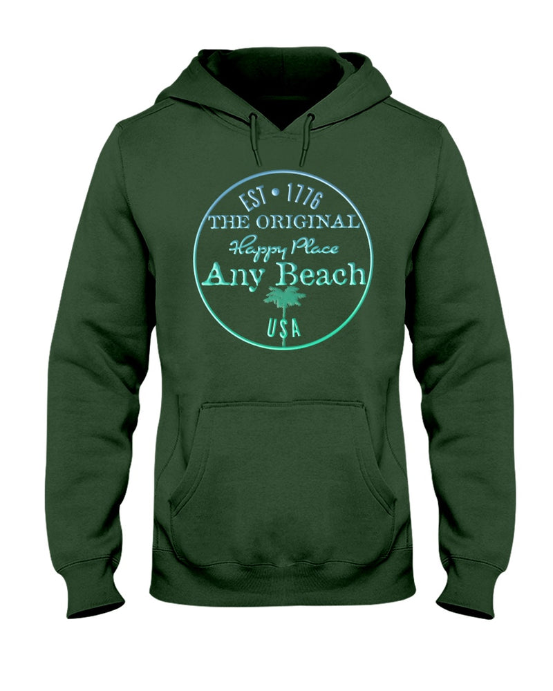 Forest Green Original USA Any Beach is my happy place fleece hoodie