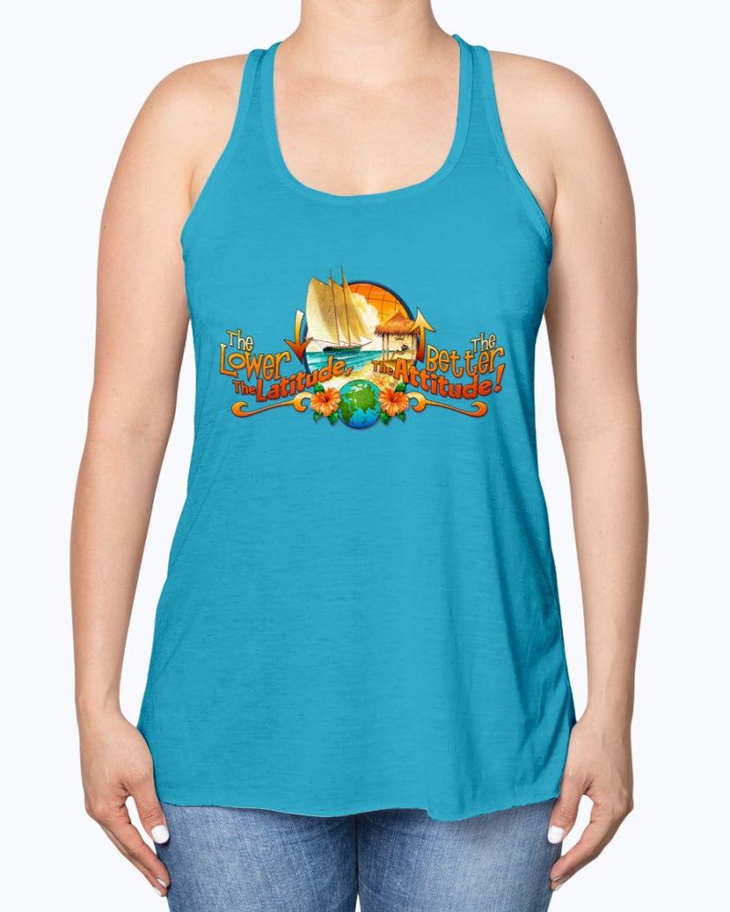 Changes in Latitude Womens Beach Tank Tops Flowy Bella 8800 Sailboat Jimmy Buffett Sunset Teal