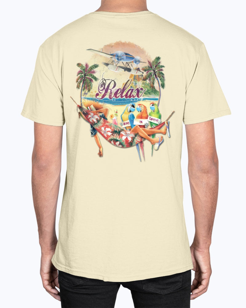 Social Distancing Relax Parrots Hang in There Soft Washed 6.1 Oz Cotton T-shirt