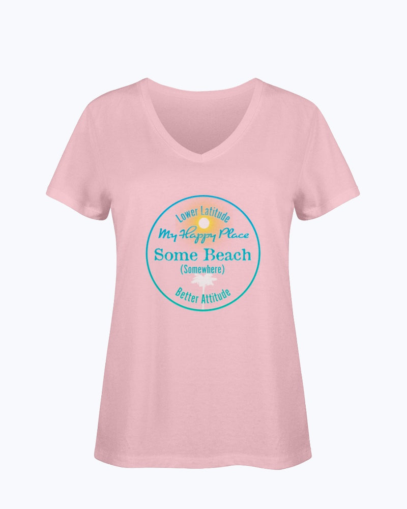 Women's SoftSpun Cotton V-Neck Tshirt Some Beach Somewhere Happy Place Pink