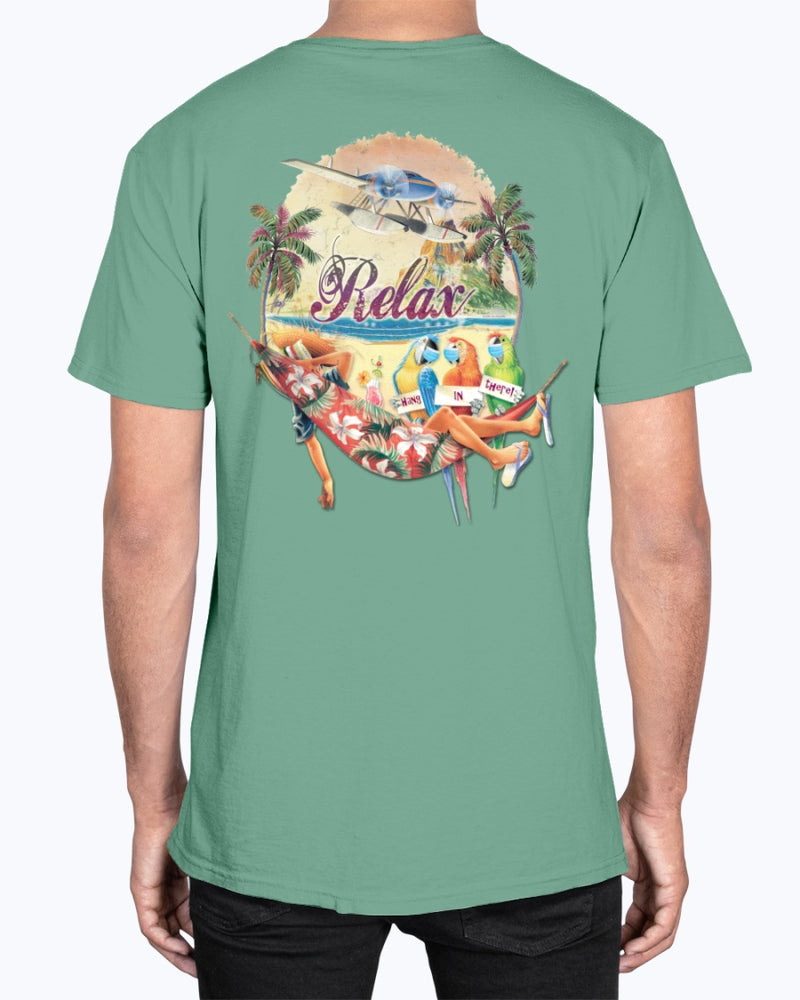 Relax Hammock Premium Social Distancing Funny Shirt Parrots with facemasks Beach Tshirt