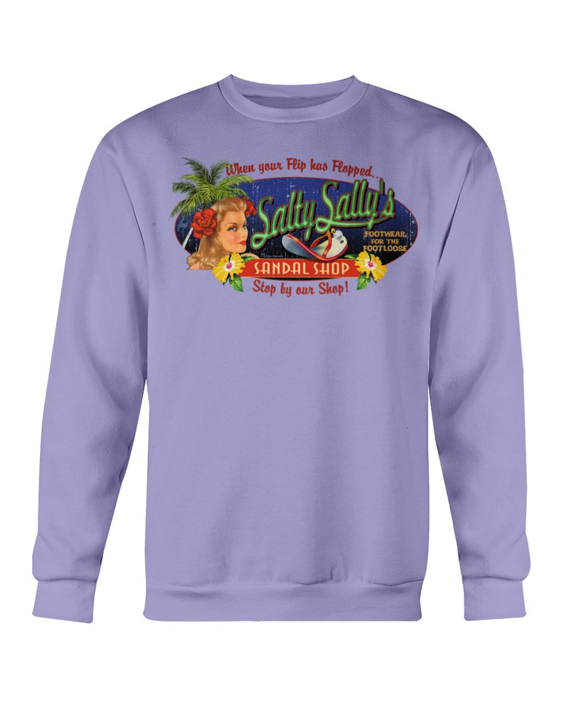 Unisex Salty Sally's Flip Flop Sandal Repair Shop Fleece Beach Sweatshirt Violet