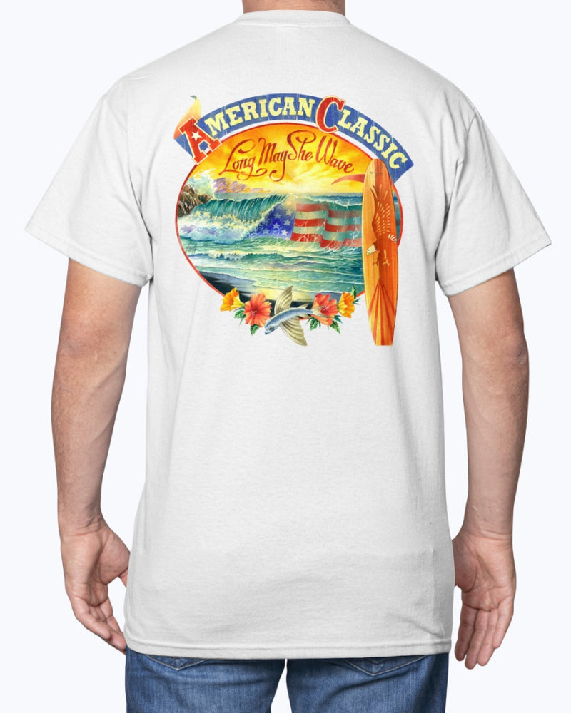 Patriotic American Classic Flag Ocean Surfing T-shirt