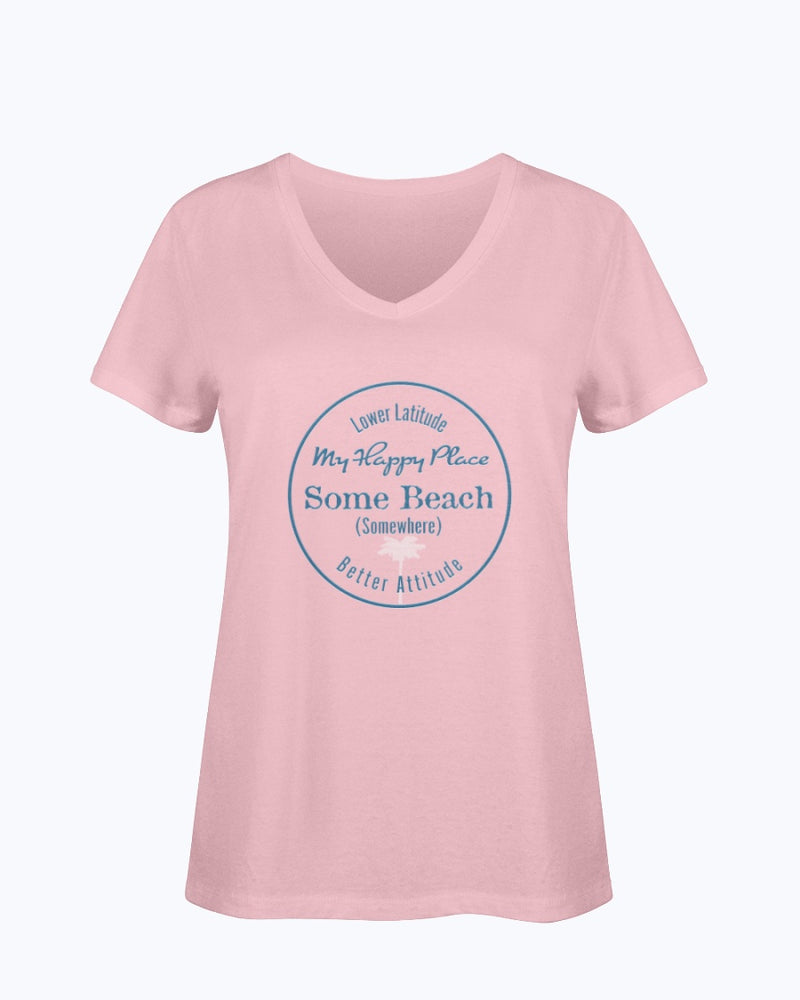 Women's Bella Good Life Some Beach is my Happy Place Vneck T-shirt Pink