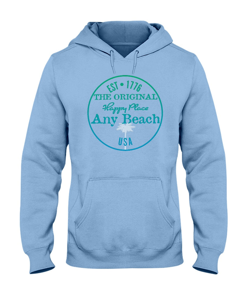 Original USA Any Beach is my happy place fleece hoodie  light blue