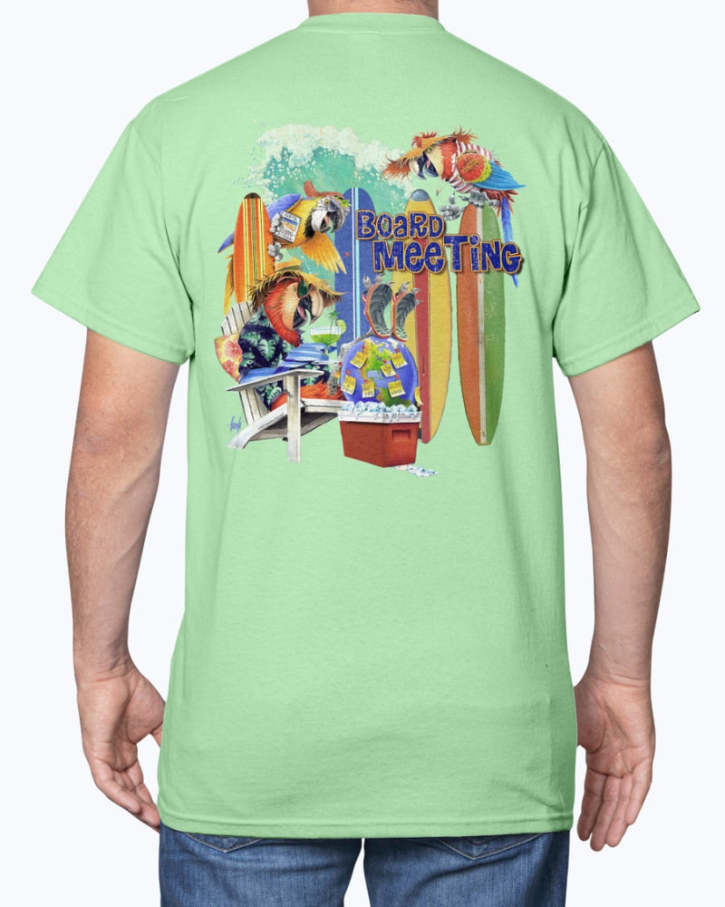 Parrot Board Meeting Surfing T-Shirt 6 oz Cotton