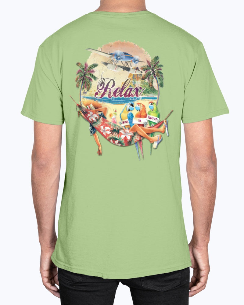 Social Distancing Relax Parrots Hang in There Soft Washed 6.1 Oz Cotton T-shirt