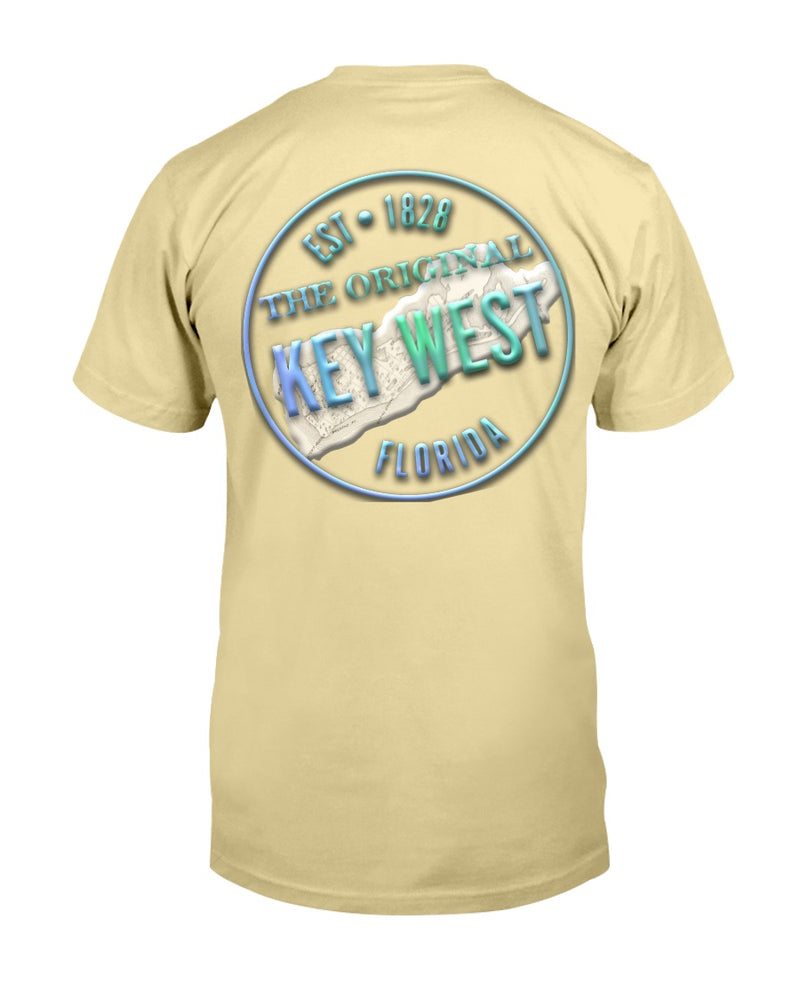 Crooked Key West Premium Ringspun T-Shirt Back Print Vintage 1828 Map butter yellow