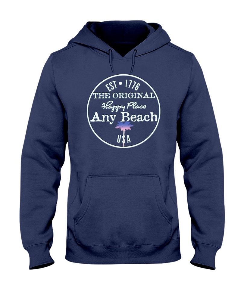 Original USA Any Beach is my happy place fleece hoodie  navy blue