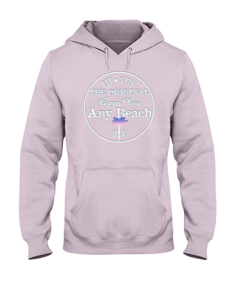 Original USA Any Beach is my happy place fleece hoodie light pink