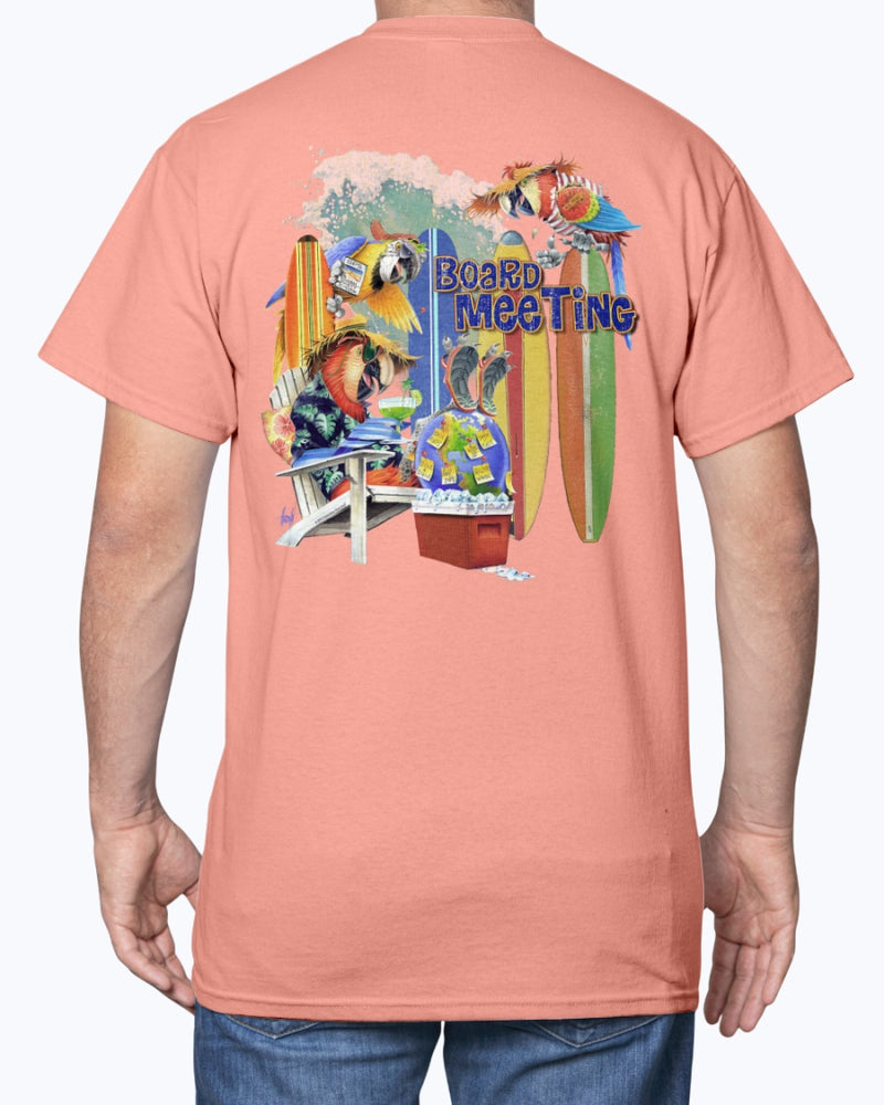 Parrot Board Meeting Surfing T-Shirt 6 oz Cotton