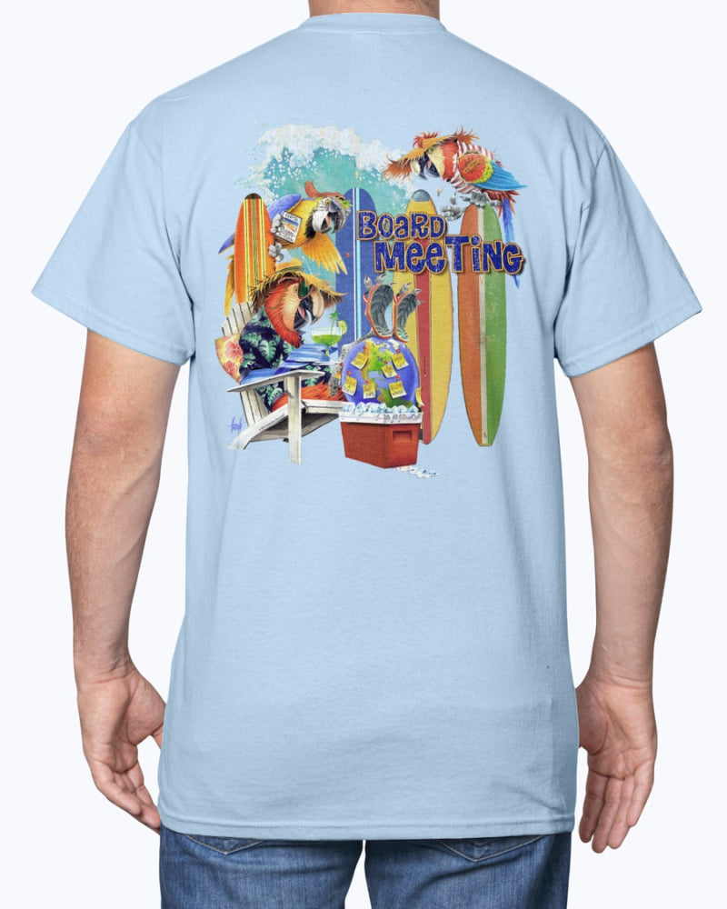 Parrot Board Meeting Surfing T-Shirt 6 oz Cotton