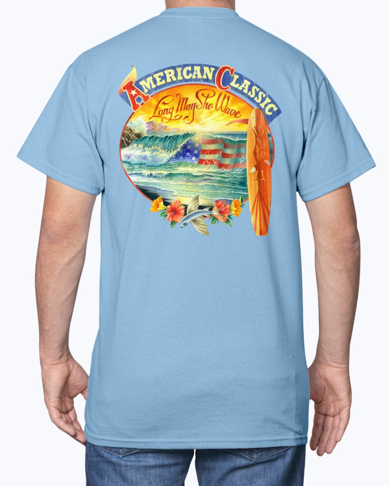 Patriotic American Classic Flag Ocean Surfing T-shirt