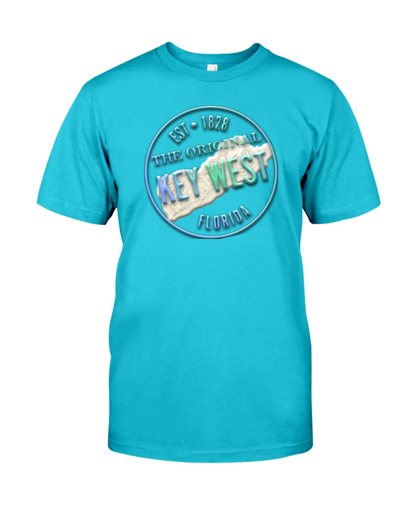 Premium Ringspun Key West Vintage 1828 Map Tee Shirt T-shirt Lagoon Blue