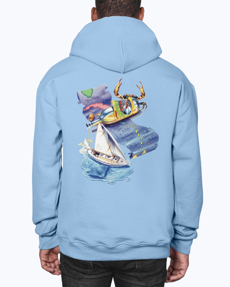 Latitude Attitude Caribbean Map Back Print Beach Hoodie