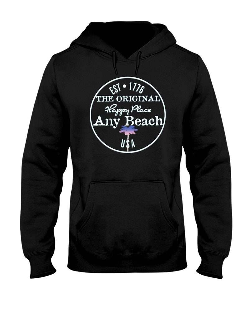 Original USA Any Beach is my happy place fleece hoodie black