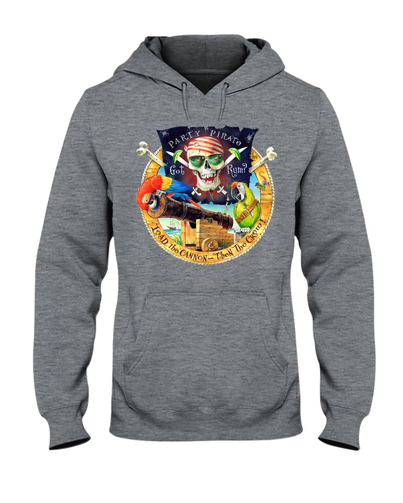 Mens Party Pirate Got Rum Fleece Pullover Beach Hoodie Parrots Happy Hour Heather Grey