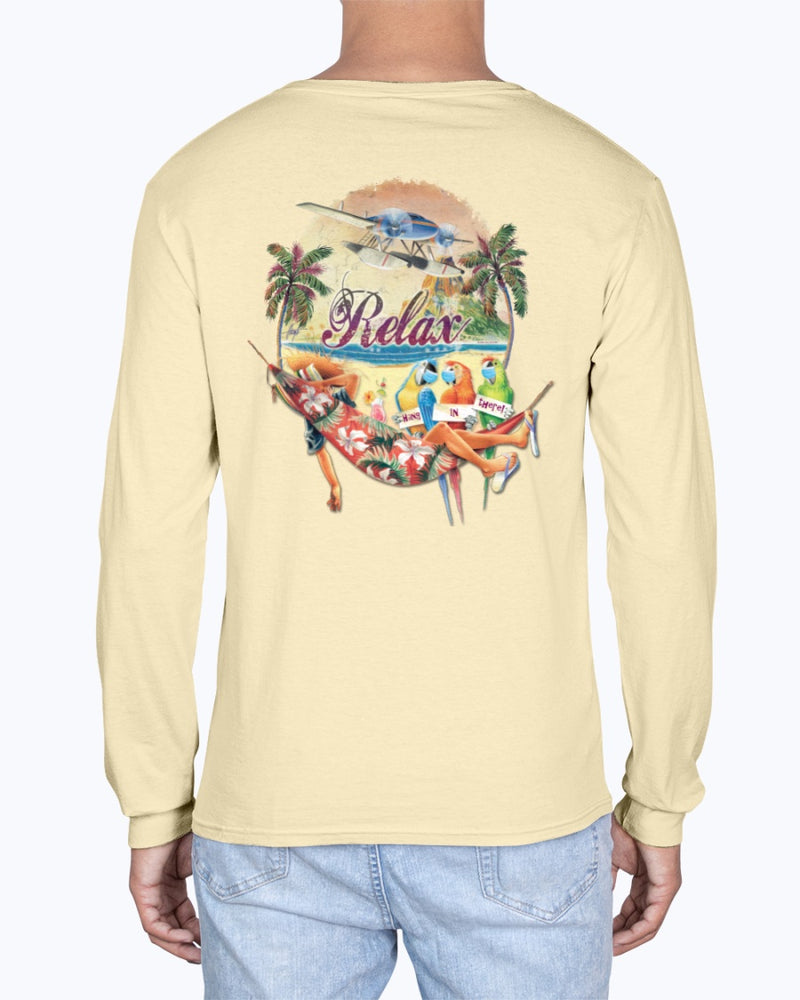 Social Distancing Relax Parrots Hang in There Soft Washed 6.1 oz Cotton T-shirt - Long Sleeve