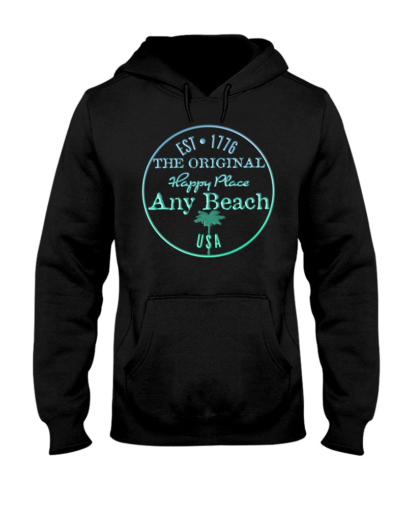 Original USA Any Beach is my happy place fleece hoodie black