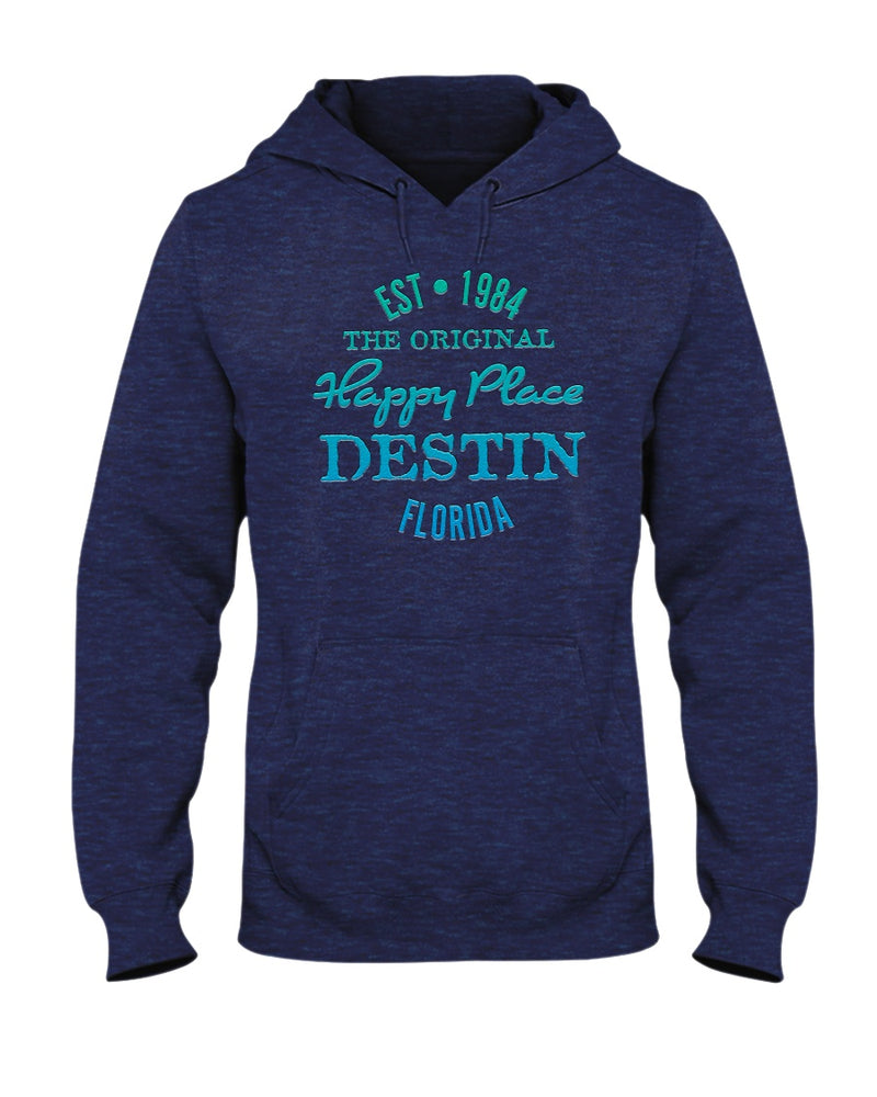 Unisex Destin Florida Original Happy Place Beach Hoodie Est 1984 Heather Navy Blue