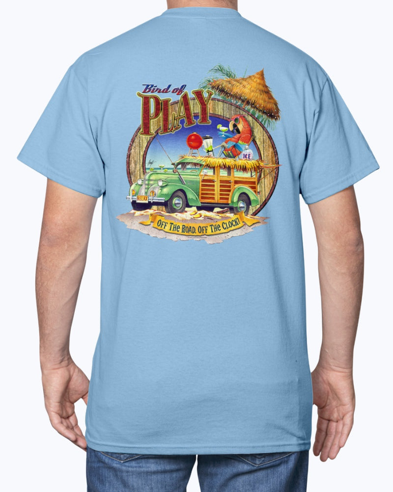 Bird of Play Beach Cruiser Woody Parrot Vacation 6 oz Cotton T-shirt