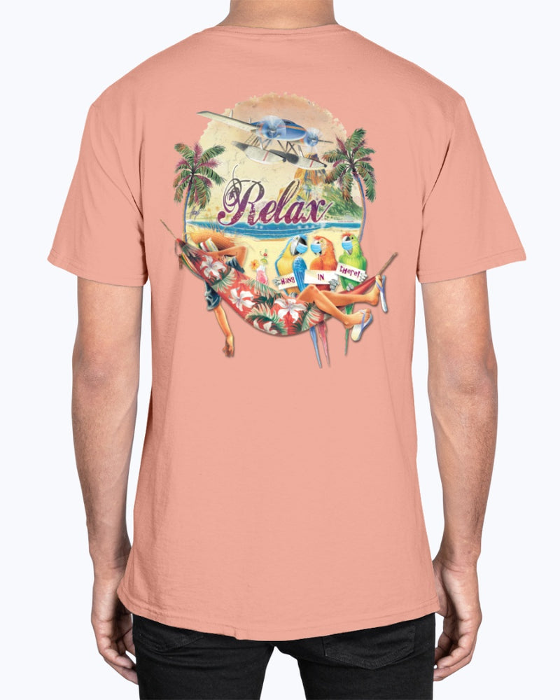 Relax Hammock Premium Social Distancing Funny Shirt Parrots with facemasks Beach Tshirt