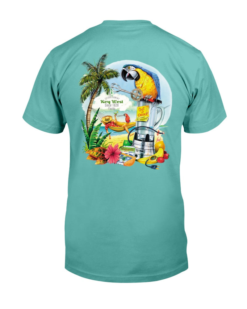 Men's Ringspun Premium Key West T-shirt Broken Blender Margarita Parrot Beach seafoam