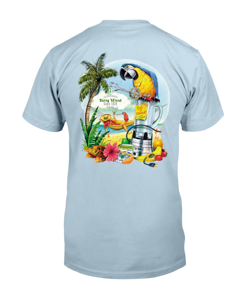 Men's Ringspun Premium Key West T-shirt Broken Blender Margarita Parrot Beach chambray light blue