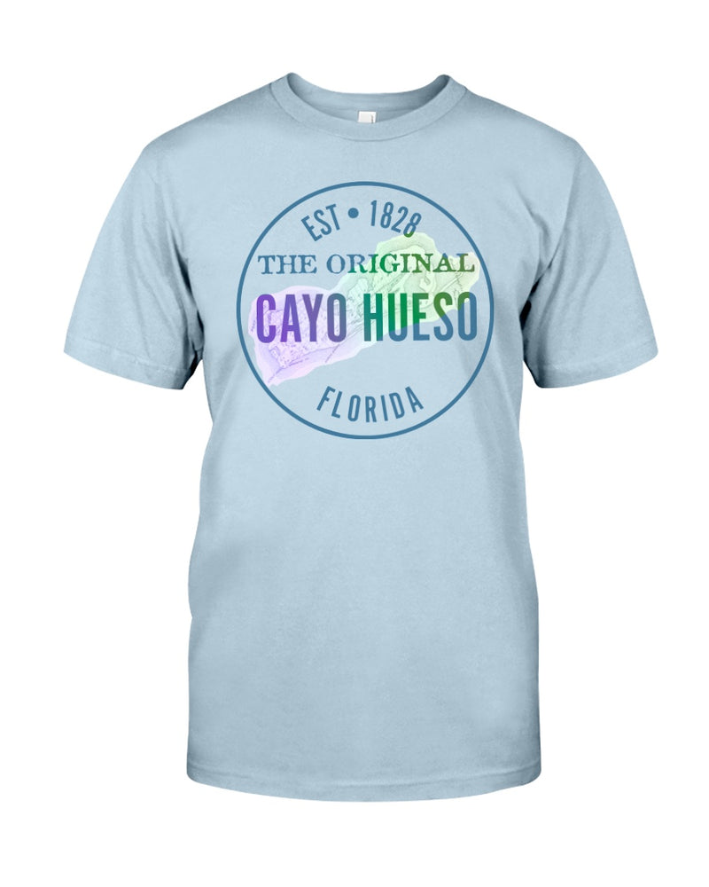 Premium Ringspun Cayo Hueso Vintage Map 1828 Key West Tee Shirt Men's Beach T-Shirt Chambray Light Blue