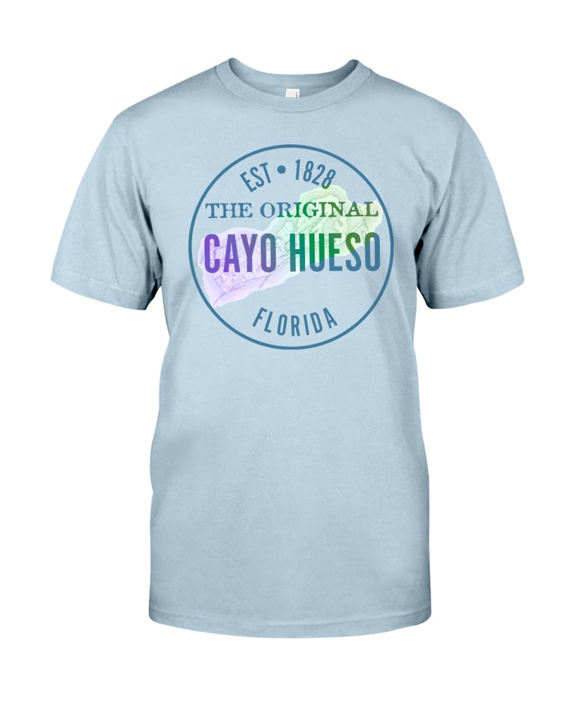 Premium Ringspun Cayo Hueso Vintage Map 1828 Key West Tee Shirt Men's Beach T-Shirt Chambray Light Blue