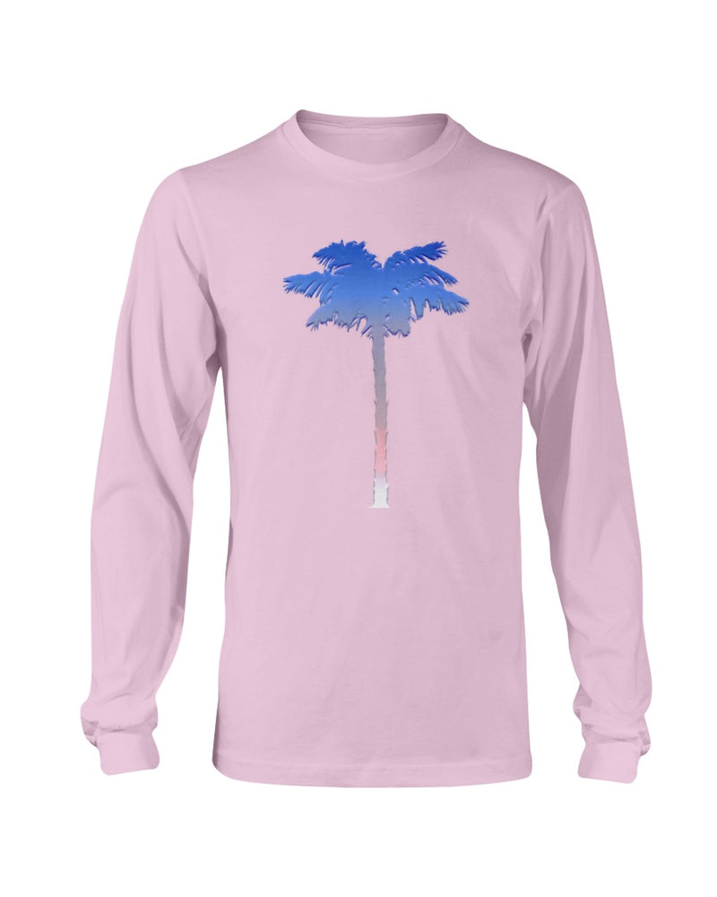 Men's Patriotic Palm Tree Red White & Blue Long Sleeve Cotton Tee Shirt Beach Tshirt Jimmy Buffett Lone Palm July 4th