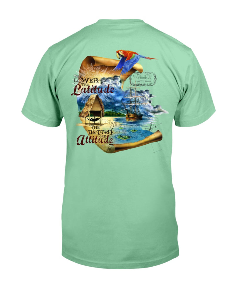 Lower the latitude better the attitude beach t-shirt
