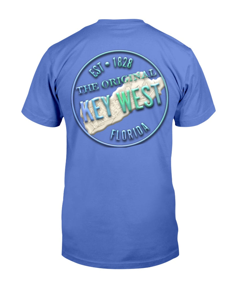 Crooked Key West Premium Ringspun T-Shirt Back Print Vintage 1828 Map Flo Blue