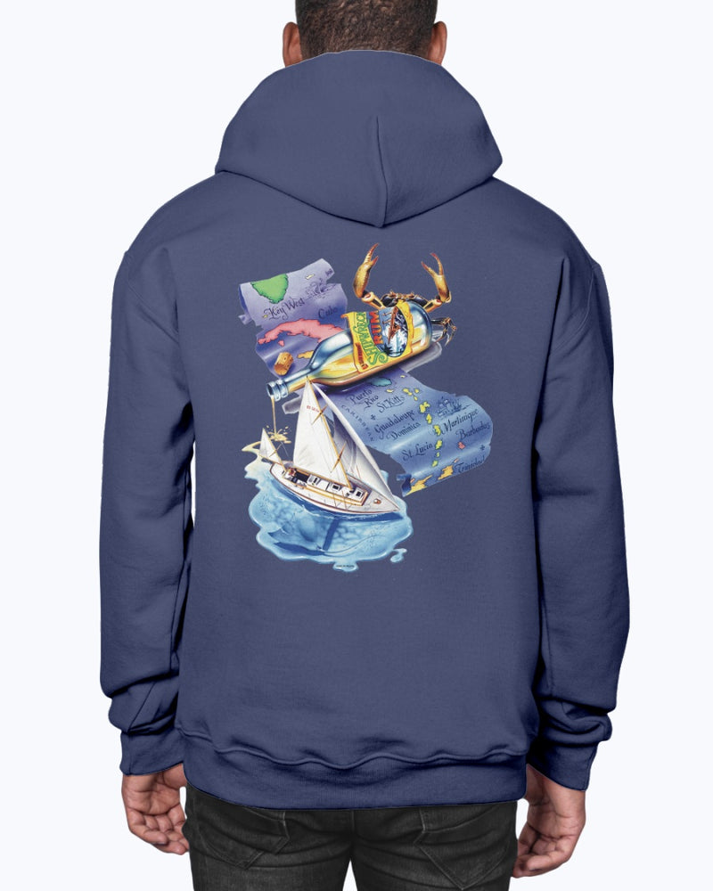 Latitude Attitude Caribbean Map Back Print Beach Hoodie