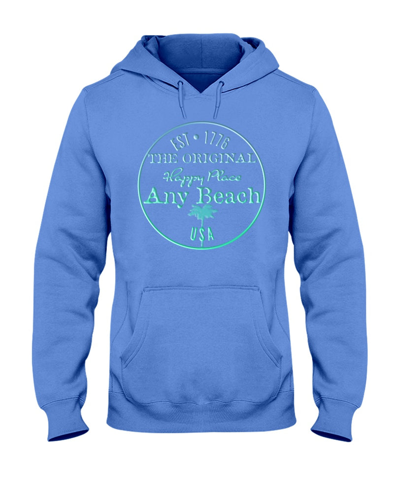 Original USA Any Beach is my happy place fleece hoodie columbia blue