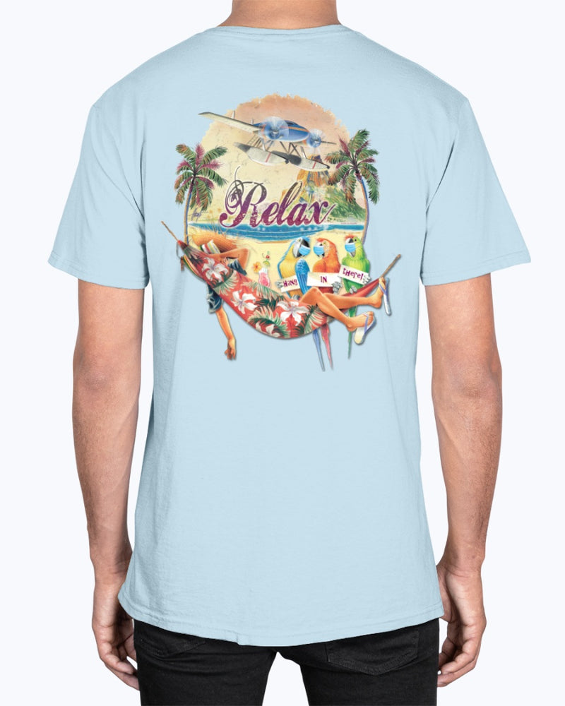 Relax Hammock Premium Social Distancing Funny Shirt Parrots with facemasks Beach Tshirt