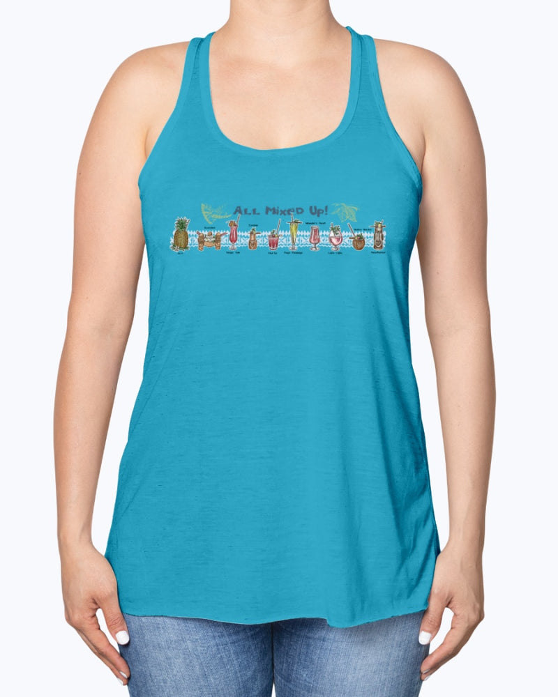 Womens Vintage Classic All Mixed Up Cocktails Happy Hour Flowy Tank Top Ocean Blue Tiki Bar