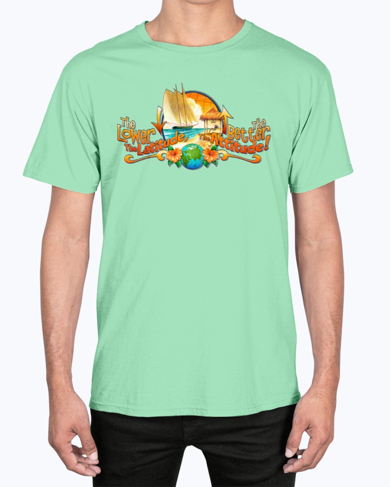 Men's Classic Premium Ringspun Cotton Lower Latitude Better Attitude T-Shirt Island Reef Green