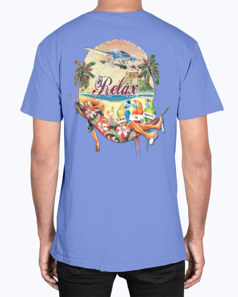 Relax Hammock Premium Social Distancing Funny Shirt Parrots with facemasks Beach Tshirt