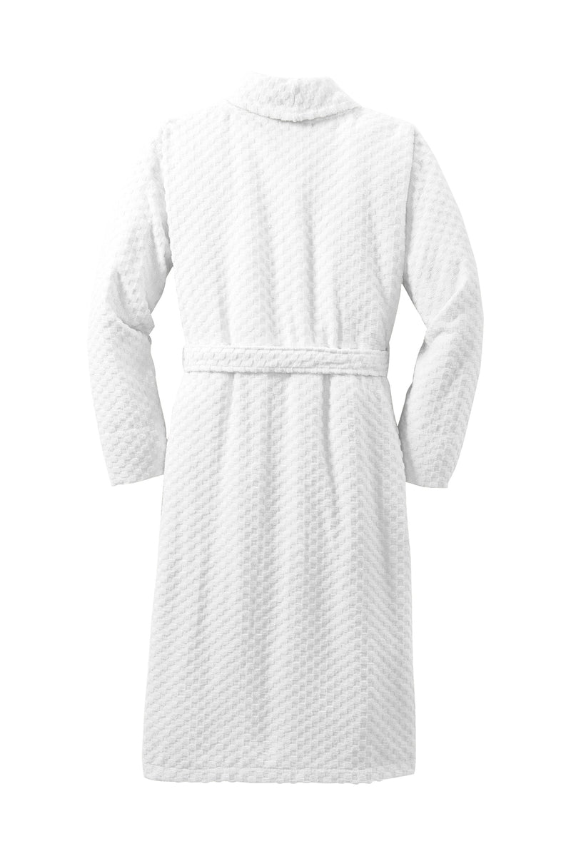 Luxury White Checkered Terry Shawl Cotton Bathrobe for Men & Women Loungewear