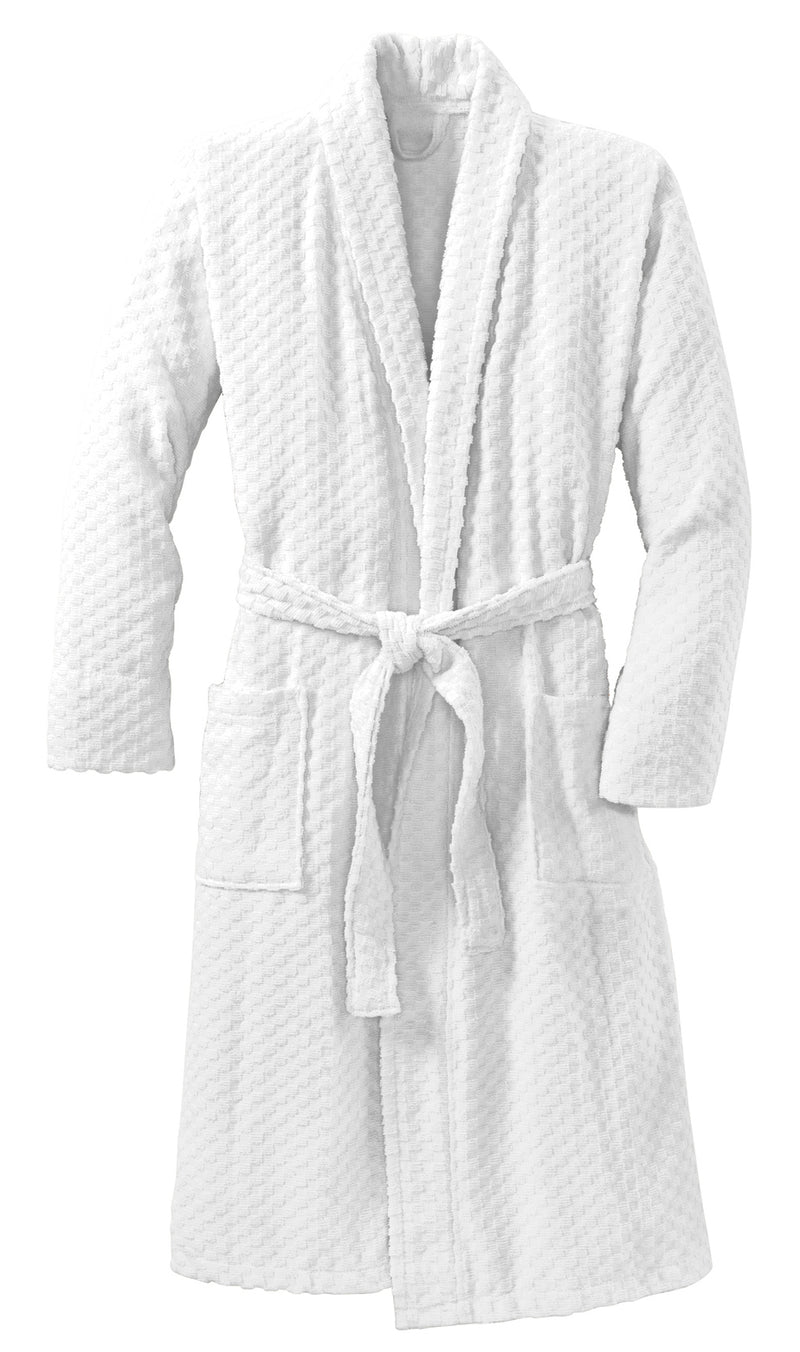 Luxury White Checkered Terry Shawl Cotton Bathrobe for Men & Women Loungewear