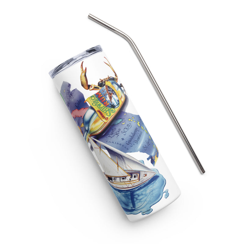 Classic Shipwreck Rum Caribbean Map Print Sailboat Key West Jimmy Buffett Changes in Latitude beachy gifts for him 20 ounce with straw