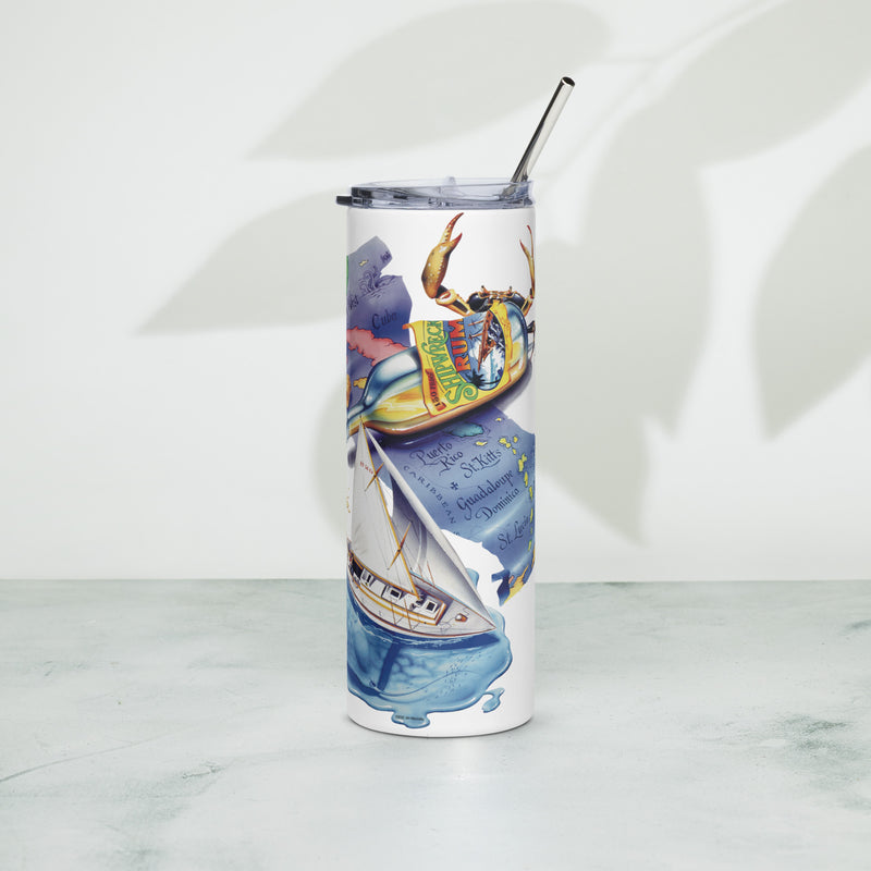 Classic Shipwreck Rum Caribbean Map Print Sailboat Key West Jimmy Buffett Changes in Latitude beachy gifts for him 20 ounce with straw