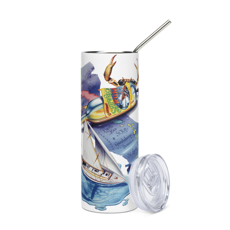 Classic Shipwreck Rum Caribbean Map Print Sailboat Key West Jimmy Buffett Changes in Latitude beachy gifts for him 20 ounce with straw