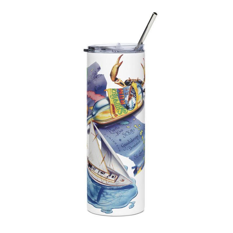 Exclusive Classic Caribbean Map Key West Shipwreck Rum Sailboat Steel Drink Tumbler