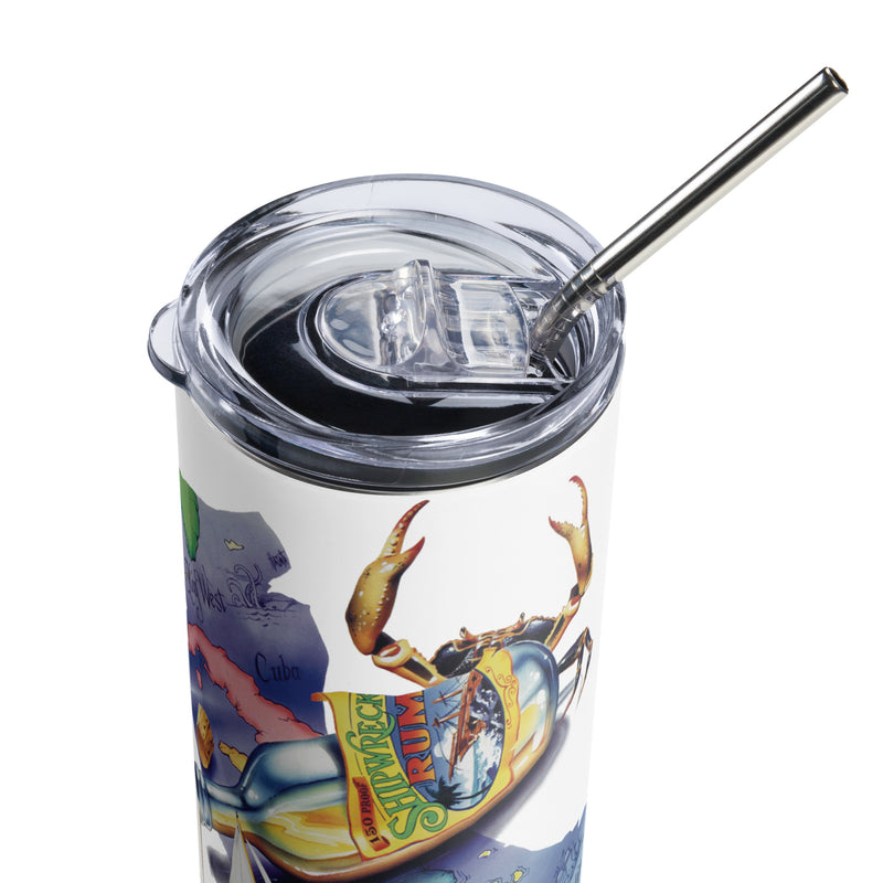 Exclusive Classic Caribbean Map Key West Shipwreck Rum Sailboat Steel Drink Tumbler