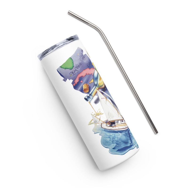 Exclusive Classic Caribbean Map Key West Shipwreck Rum Sailboat Steel Drink Tumbler