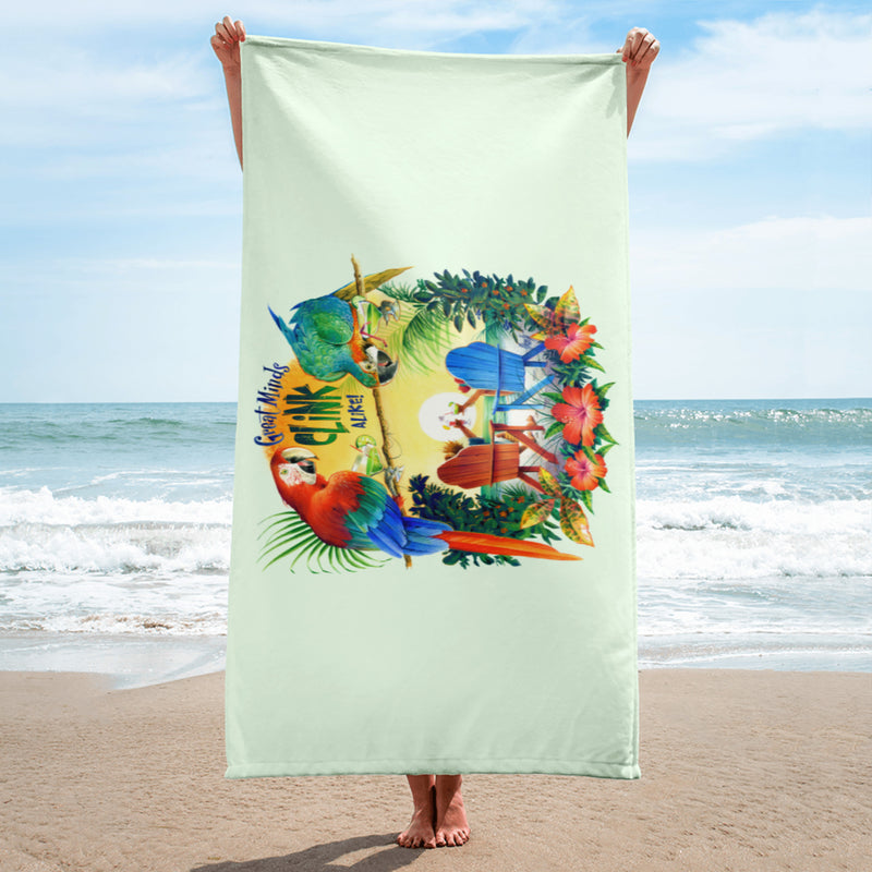 Great Minds Clink Alike Mint Green Terry Beach Towel Gift Idea For Her Jimmy Buffett Parrots Margarita