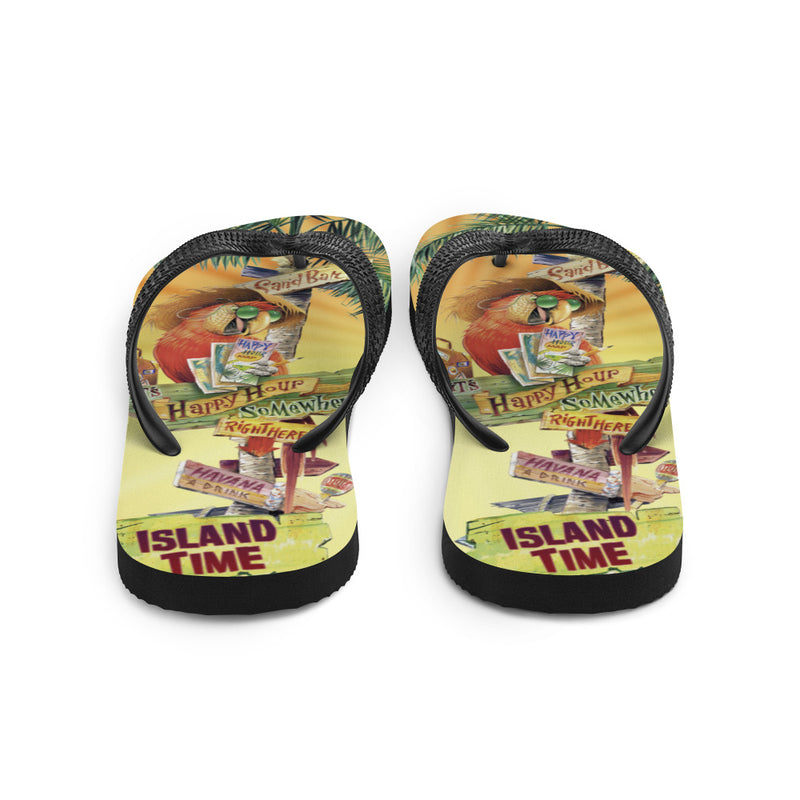 Exclusive Parrots Tropical Beach Flip Flops Island Time Artwork by Jim Mazzotta