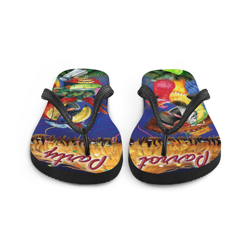 Exclusive Parrot Margarita Party Flip Flops Artwork by Jim Mazzotta Jimmy Buffett Parrotheads Macaw Happy Hour Cocktails
